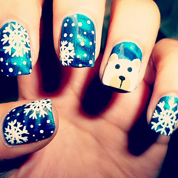 snow blue winter nails