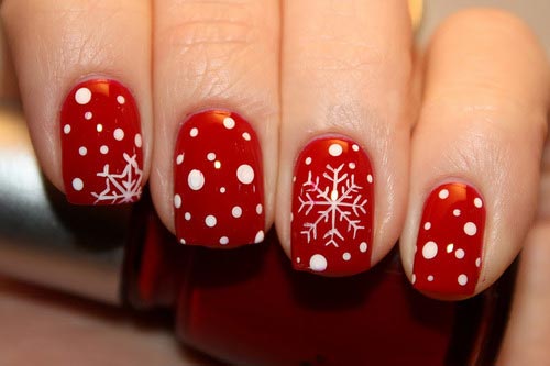 snow snowflakes winter red nails