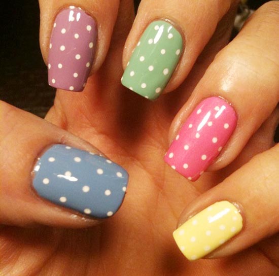 soft colors dotted nails