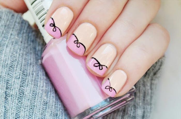 soft peach pink bow french nails