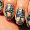 spring flowers decals over glitter nails
