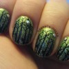 stamped trees green glitter enchanted nails