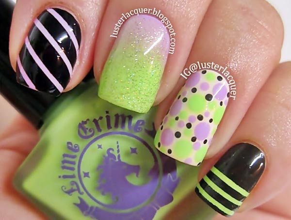 striped dotted gradient green lilac nails