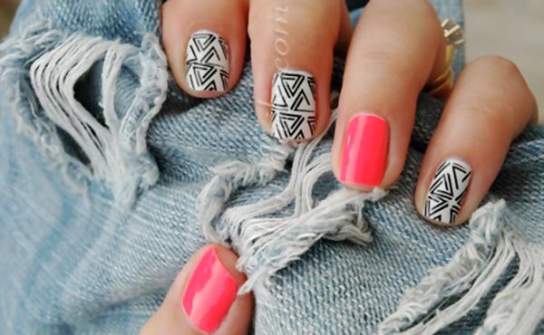 summer tribals and coral accent nails