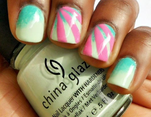 teal pink accent nails