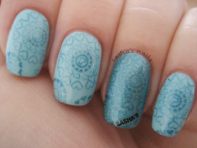 teal stamped lovely subtle nails