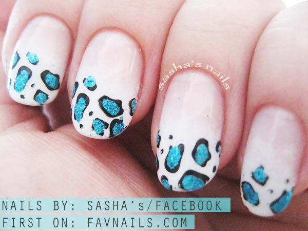 turquoise cheetah on gradient french nails