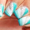 turquoise gradient stripes geometry glitter nails