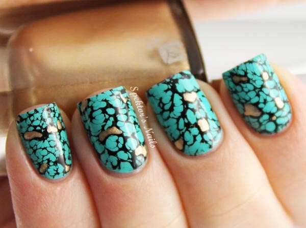 turquoise stone with gold accents nails