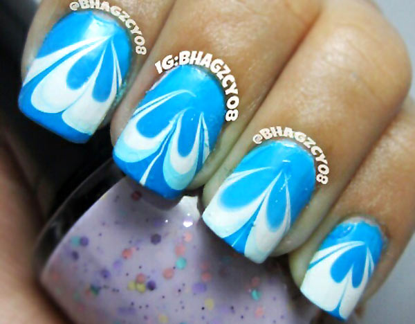 turquoise white marbled summer nails