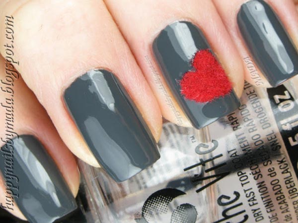 velvet red heart on gray nails