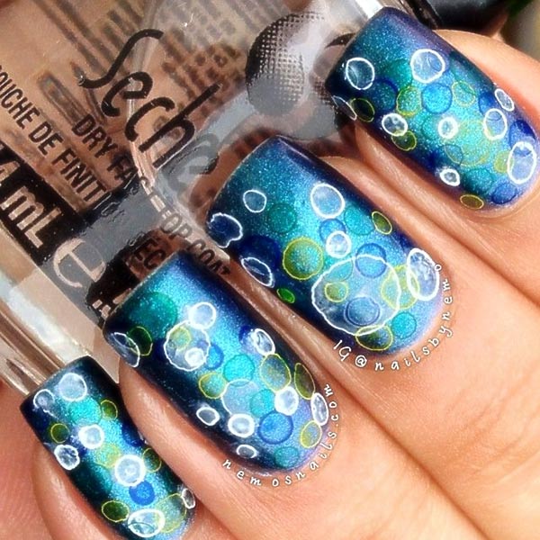watercolor dotted shimmer blue nails