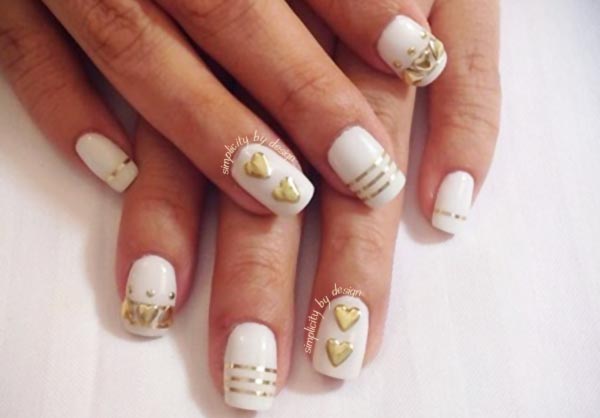 white gold appliques stripes valentines day nails