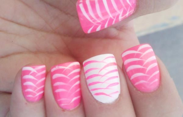 white on pink girly nails