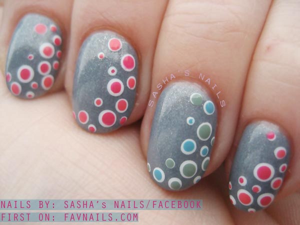 white pink blue green dotted gray nails