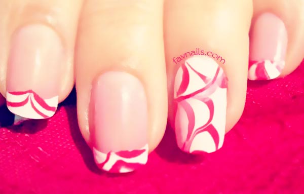 white red marbled french spring nails