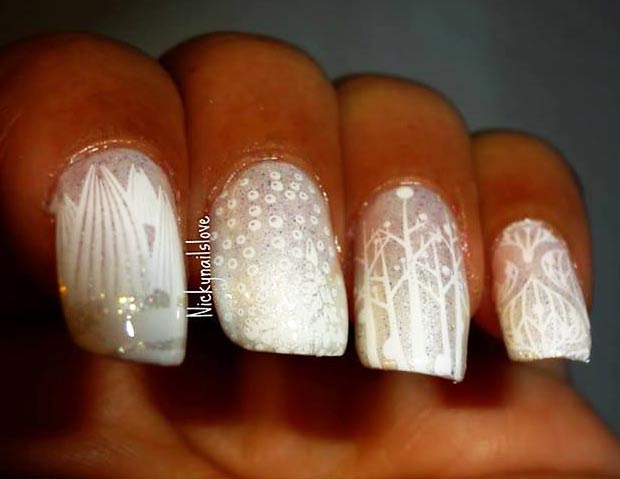 white stamped jelly winter nails