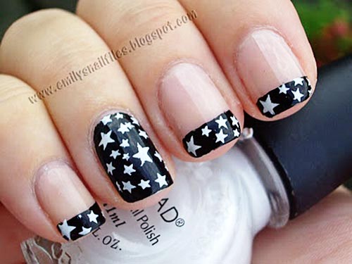 white stars black tip nails