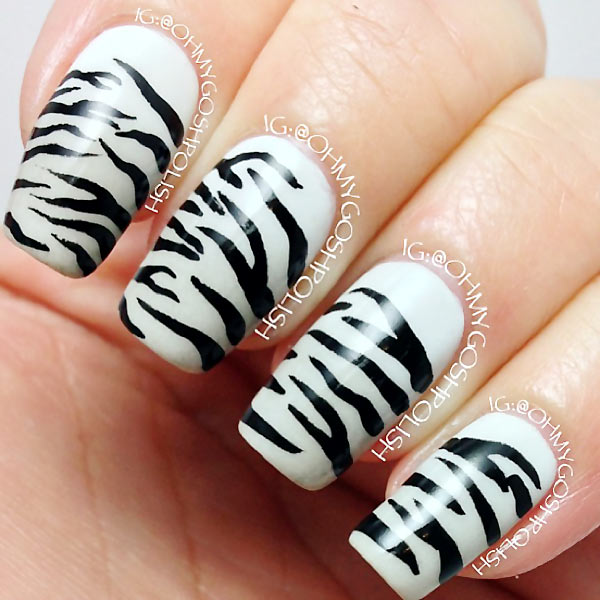 white tiger gradient black white nails