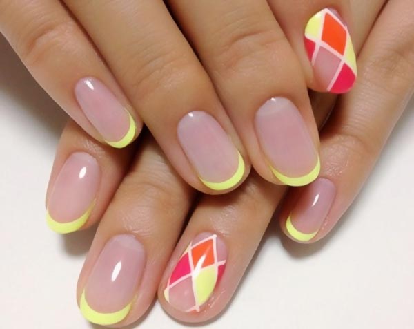 yellow tipped french harlequin nails